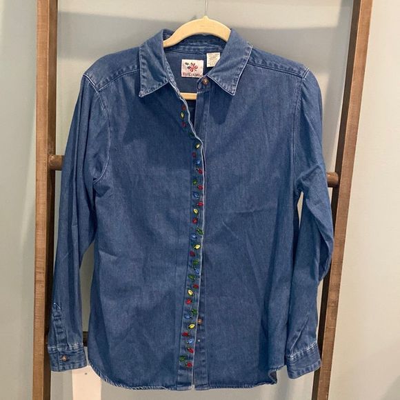 Nutcracker Vintage Denim Embroidered Christmas Shirt Size Small - Picture 1 of 7